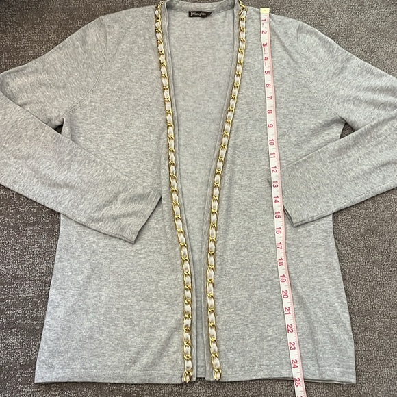 J. McGlaughlin Gray Cotton Blend Gold Chain Detail Cardigan Size Small - Picture 3 of 8